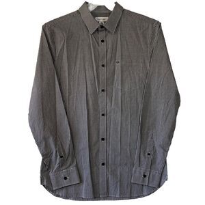 Calvin Klein Men Dress Shirt Size Medium Black White Gingham Check Pocket